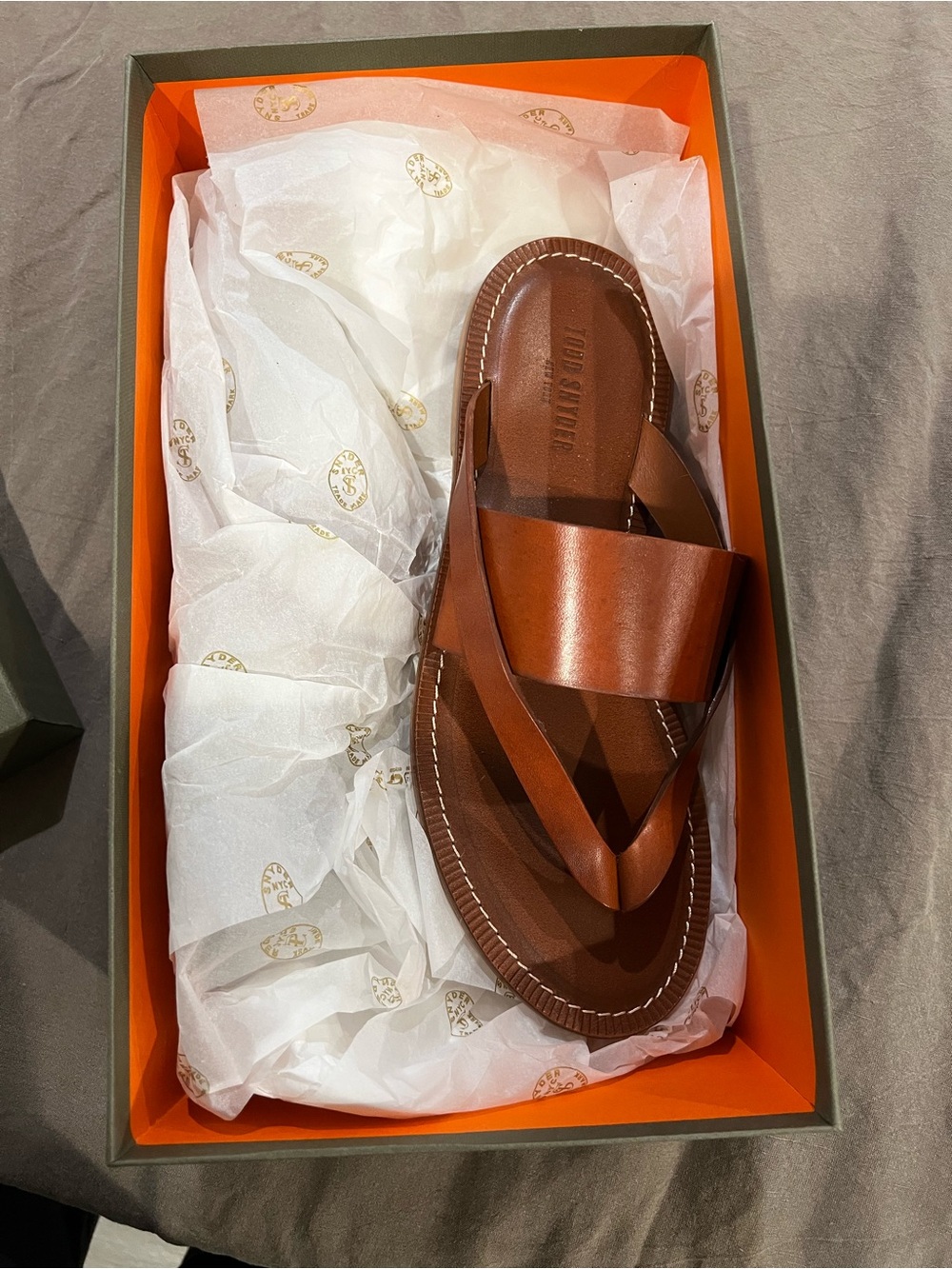 Todd Snyder Brown Leather Cross-Strap Slide Sandal